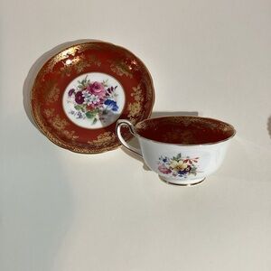 Hammersley Bone China Floral Footed Cup & Saucer, #3243, Gold Accents, England